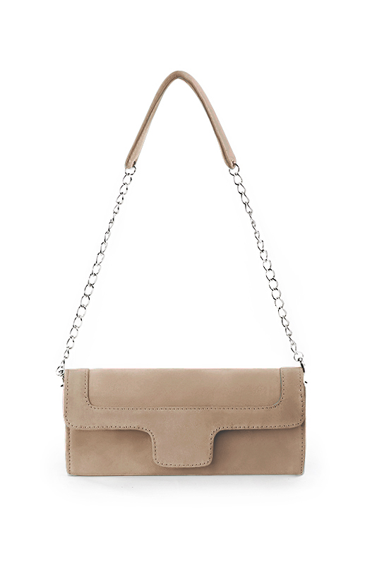 Dress clutch for wedding and parties in tan beige leather - Top view